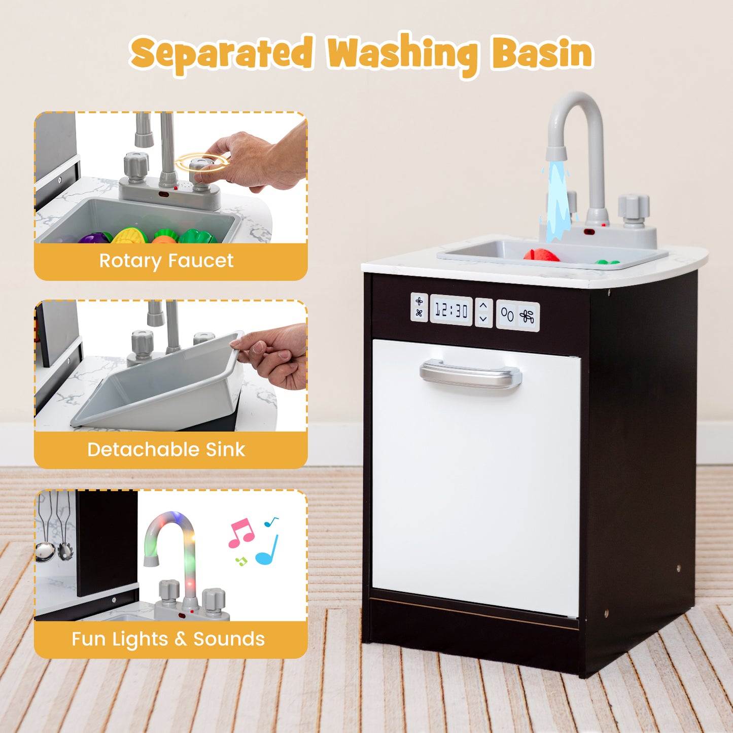 Kids Corner Pretend Kitchen Playset with Separated Washing Basin