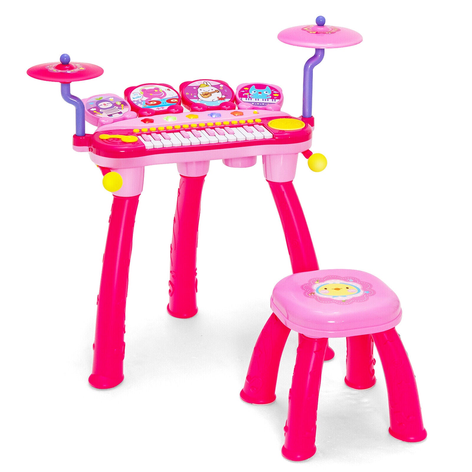 24-Key Piano Keyboard DJ Drum Combination with Microphone and MP3-Blue - Pink