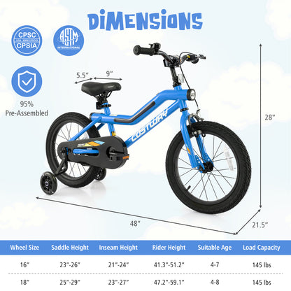 18 Inch Kids Bike LED Lighted Adjustable with Training Wheels for 4-8 Years Old Kids-18 inches