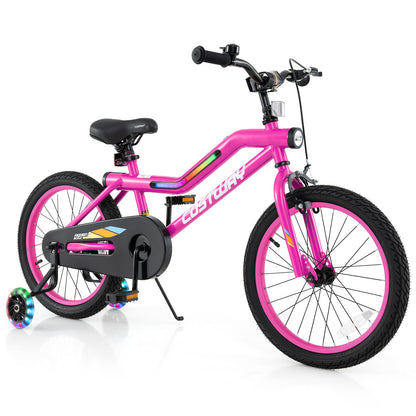 16 Inch LED Lighted Kids Bike with Training Wheels and Headlight for Ages 4-7 Years-16 inches - 18 Inches