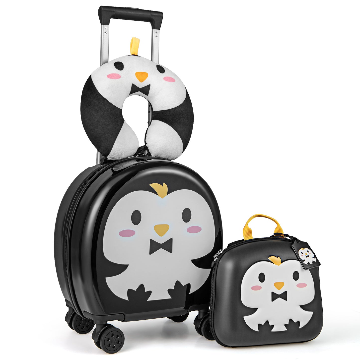 Kids Luggage Set with 14 Inches Carry-on Hardside Spinner Toddler Luggage and 10 Inches Backpack-Pink - Black