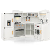 Corner Kids Play Kitchen with Washing Machine and Ice Maker Gift for Boys Girls-White
