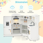 Corner Kids Play Kitchen with Washing Machine and Ice Maker Gift for Boys Girls-White