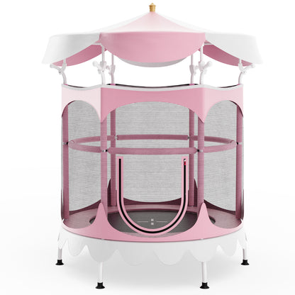 64 Inch Kids Trampoline with Detachable Canopy and Safety Enclosure Net-Pink - Pink