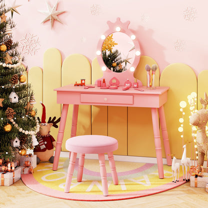 Kids Vanity Set with Lighted Mirror with Adjustable Brightness and Large Drawer