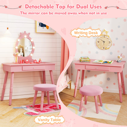 Kids Vanity Set with Lighted Mirror with Adjustable Brightness and Large Drawer