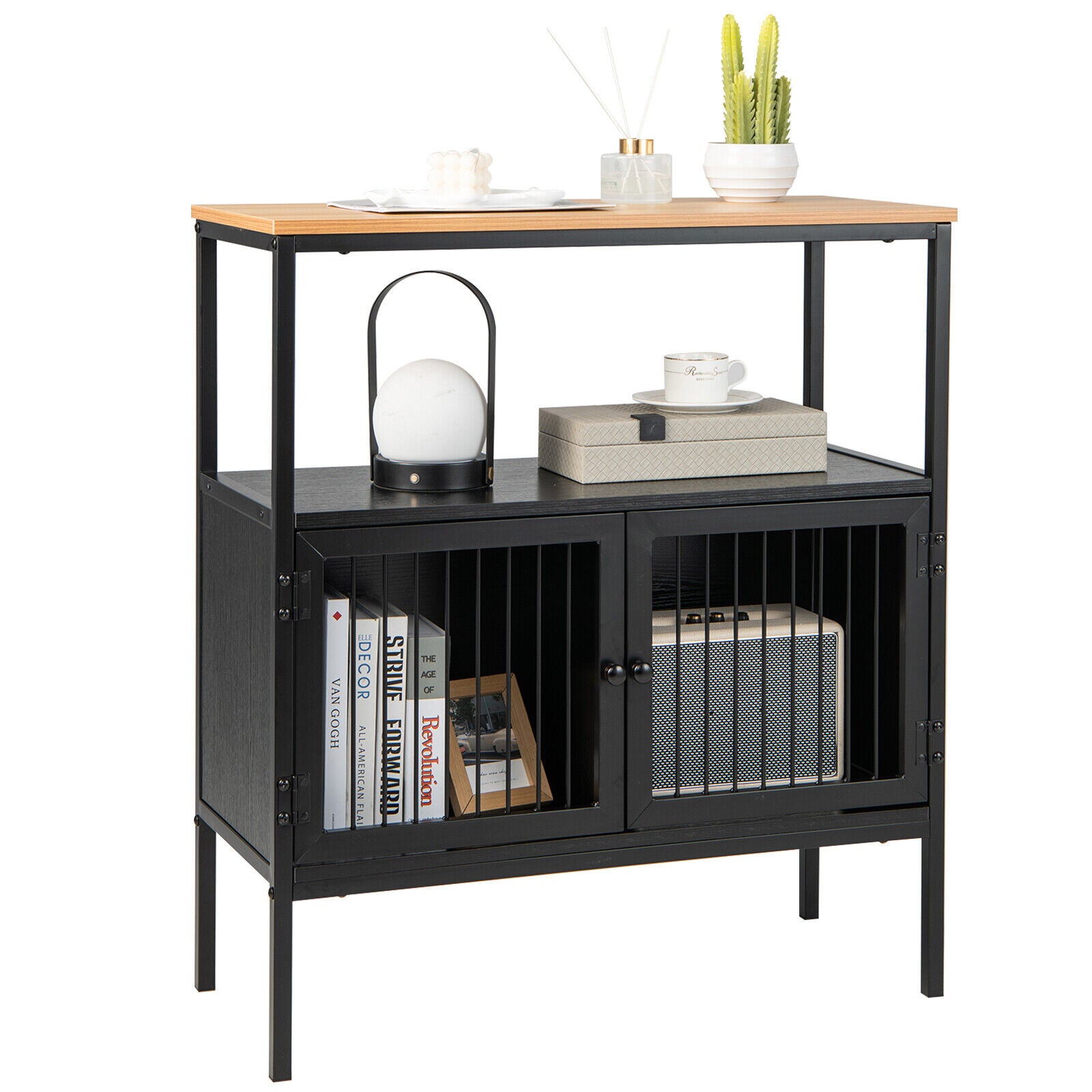 Kitchen Buffet Cabinet with 2 Doors and Open Shelf-Black