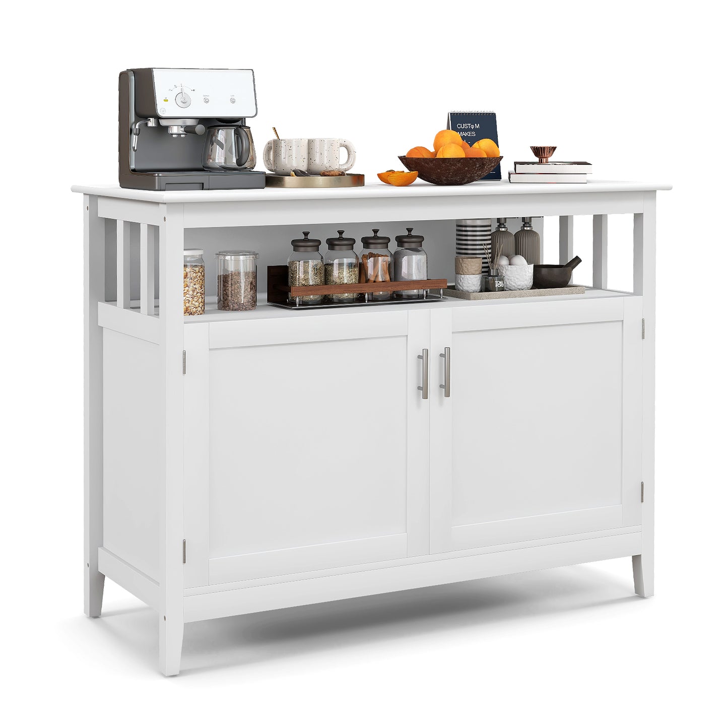 Kitchen Buffet Server Sideboard Storage Cabinet with 2 Doors and Shelf-Black - White