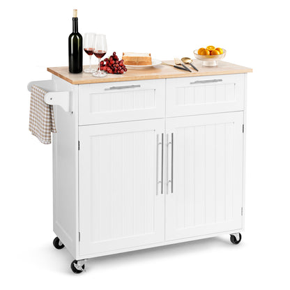 Heavy Duty Rolling Kitchen Cart with Tower Holder and Drawer-Black - White