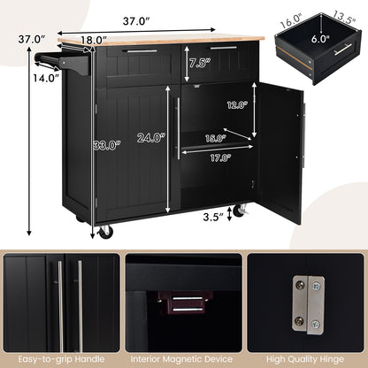 Heavy Duty Rolling Kitchen Cart with Tower Holder and Drawer