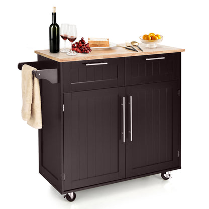 Heavy Duty Rolling Kitchen Cart with Tower Holder and Drawer-Black - Brown