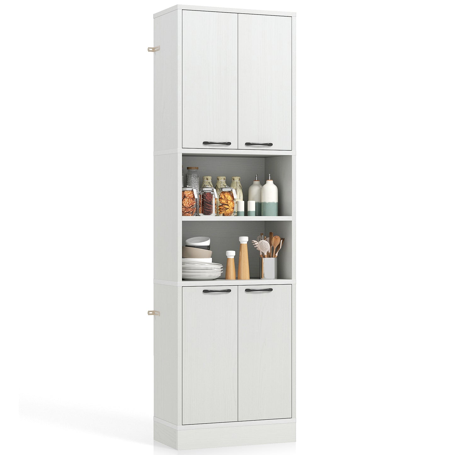 75 Inch Kitchen Pantry Cabinet Tall Cupboard with Doors and Shelves-White - White Oak