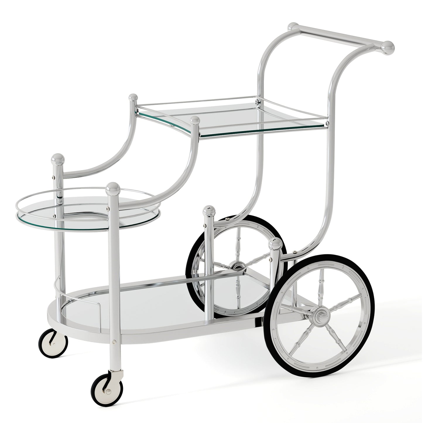 3-Tier Home Bar Serving Cart on Wheels with Mirrored Shelves