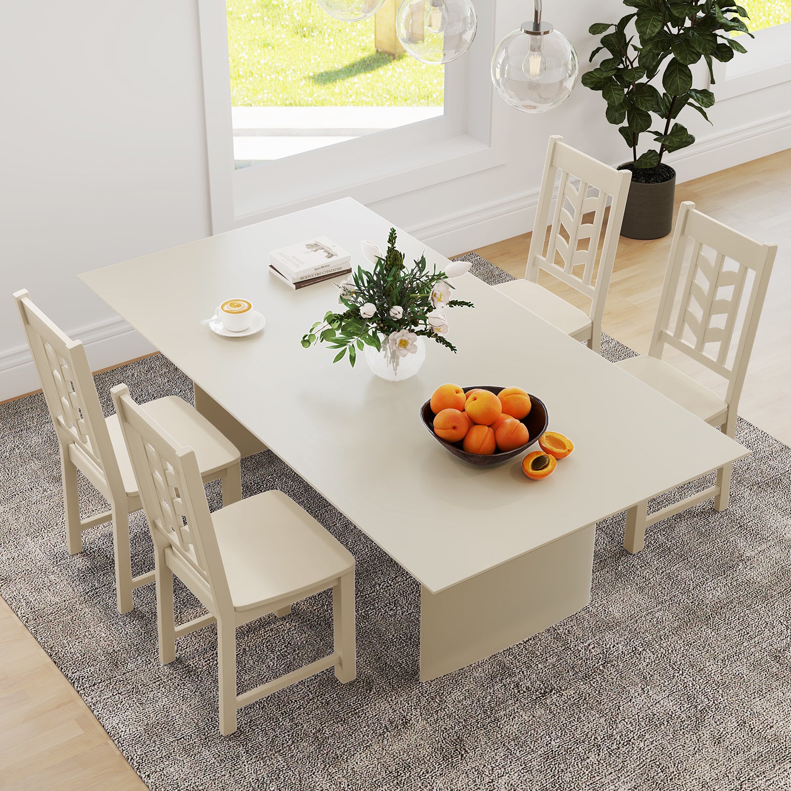 Kitchen Side Dining Chair Set of 2 with Rubber Wood Frame-Cream White