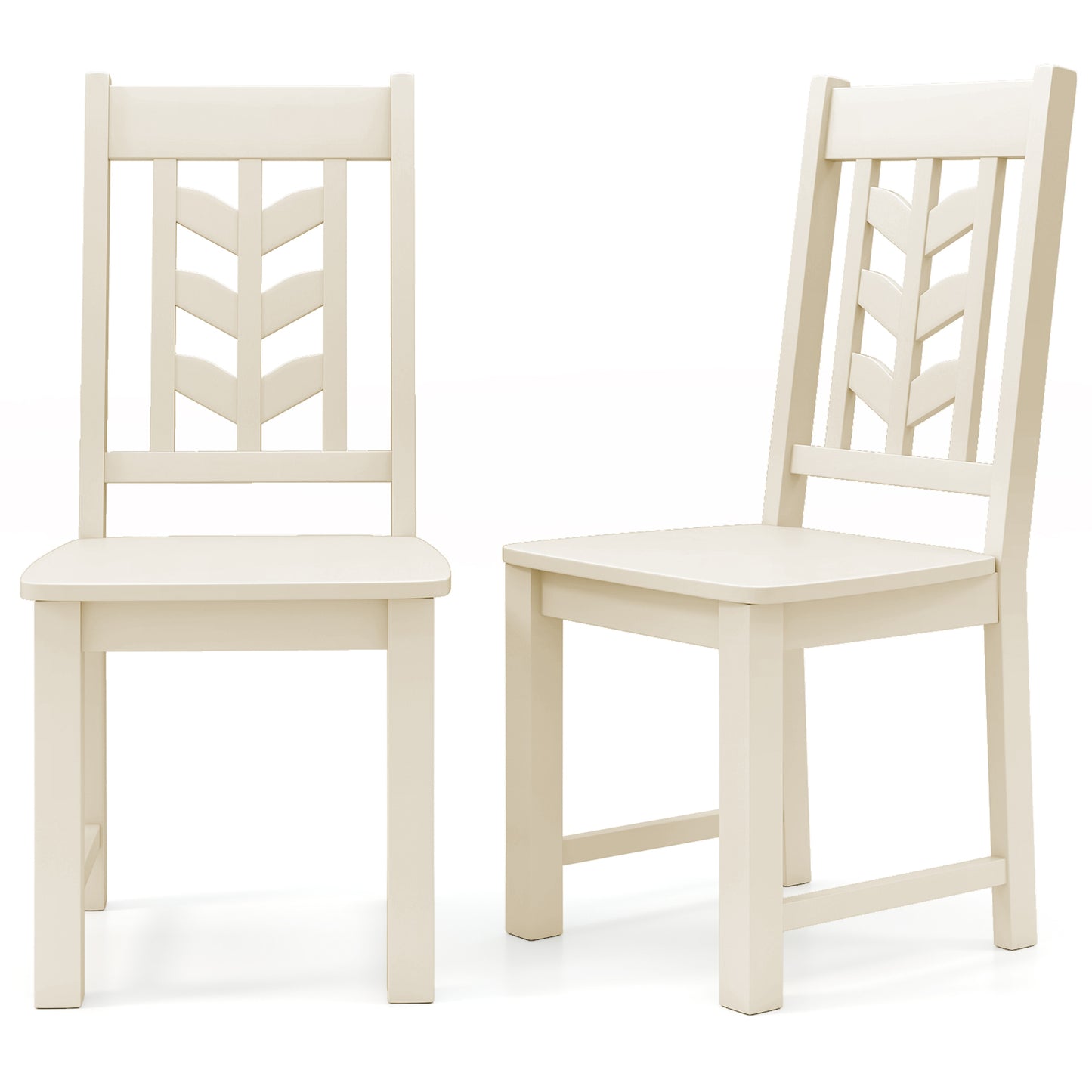 Kitchen Side Dining Chair Set of 2 with Rubber Wood Frame-Cream White