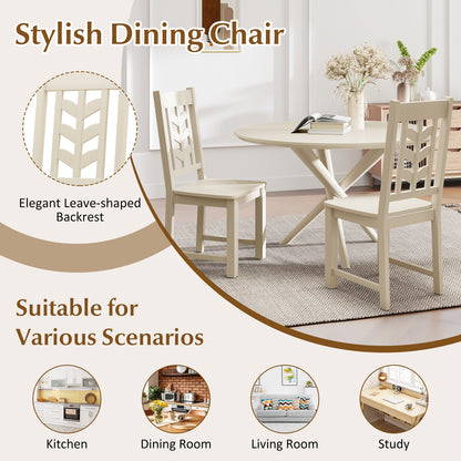Kitchen Side Dining Chair Set of 2 with Rubber Wood Frame-Cream White