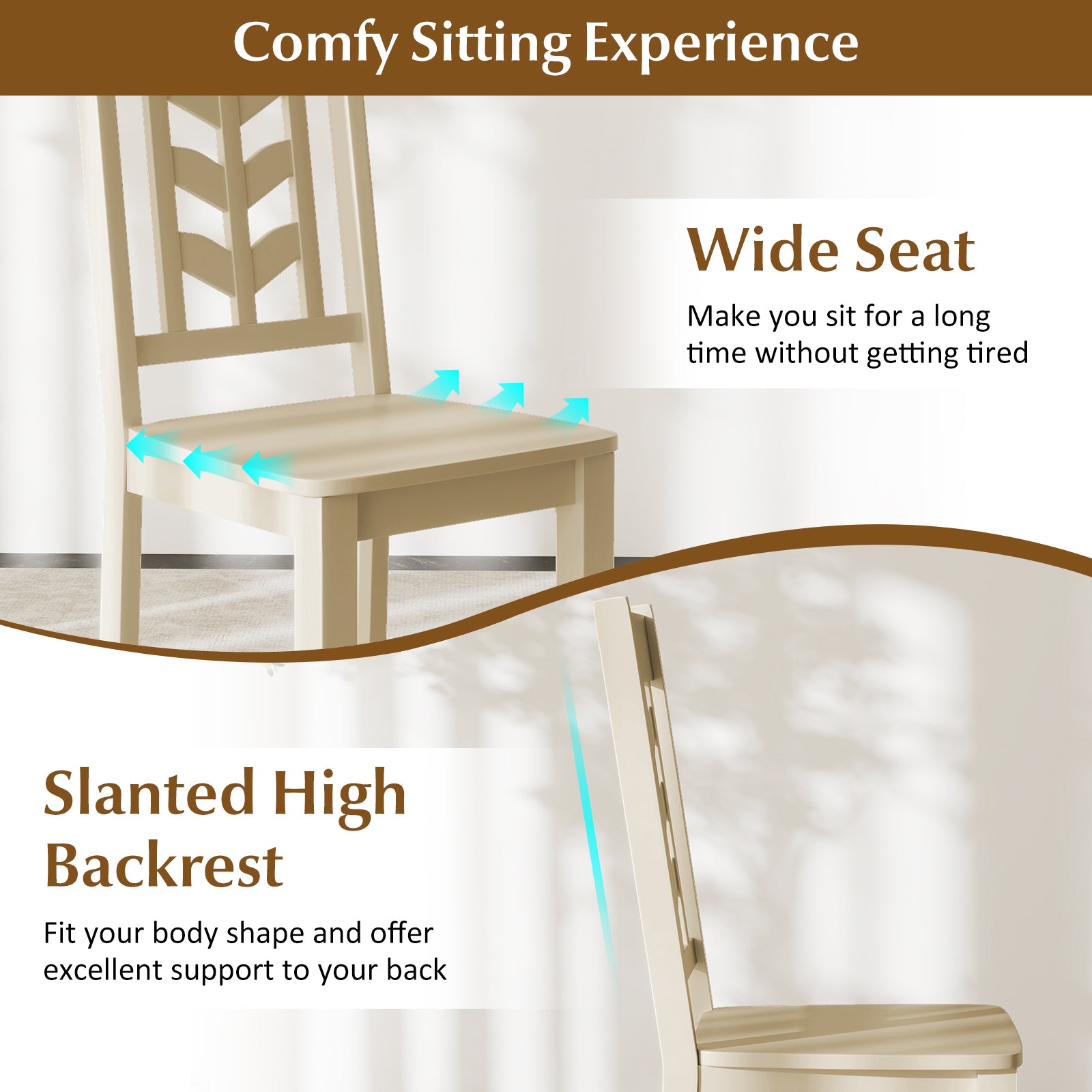 Kitchen Side Dining Chair Set of 2 with Rubber Wood Frame-Cream White