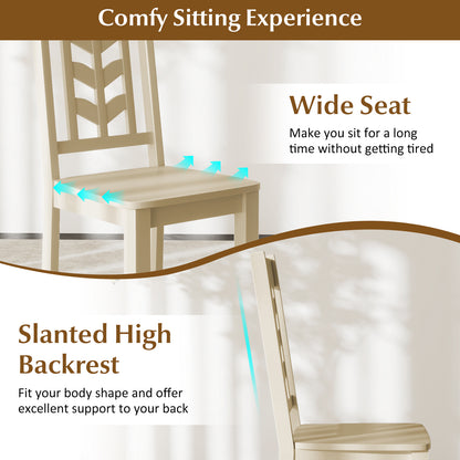 Kitchen Side Dining Chair Set of 2 with Rubber Wood Frame-Cream White