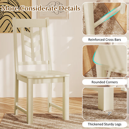 Kitchen Side Dining Chair Set of 2 with Rubber Wood Frame-Cream White