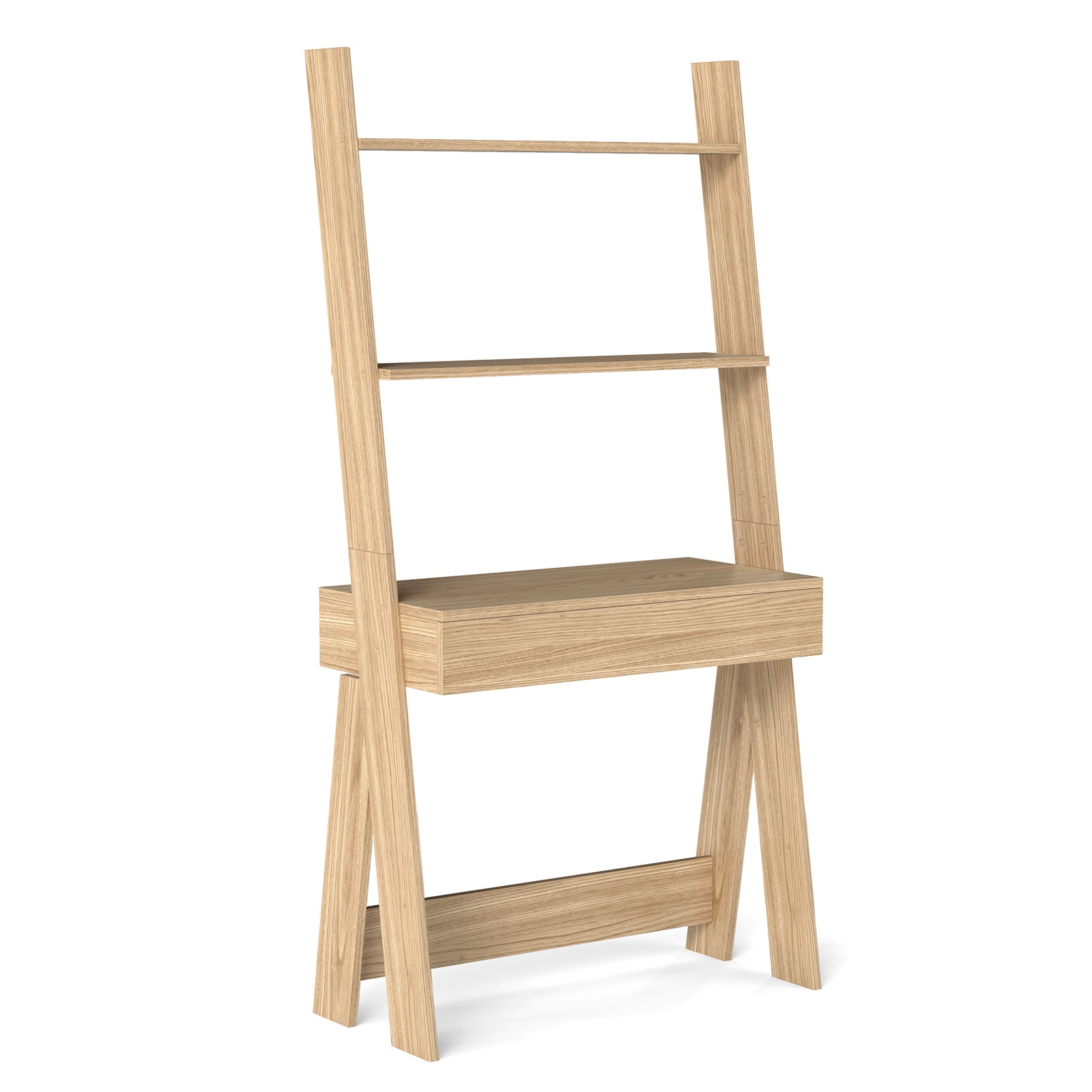 Ladder Shelf Desk Bookcase with Countertop Drawer and 2 Shelves-Gray - Natural