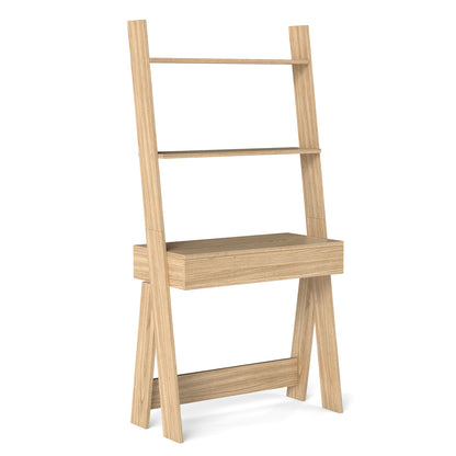 Ladder Shelf Desk Bookcase with Countertop Drawer and 2 Shelves-Gray - Natural