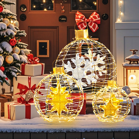 3 Pieces Pre-Lit Lantern Balls with 732 Bright LED Lights and Ground Stakes
