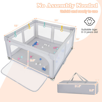 Large Baby Playpen BPA-Free Foldable Toddlers Safety Fence Play Yard with Zipper Gate-M - M