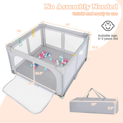 Large Baby Playpen BPA-Free Foldable Toddlers Safety Fence Play Yard with Zipper Gate