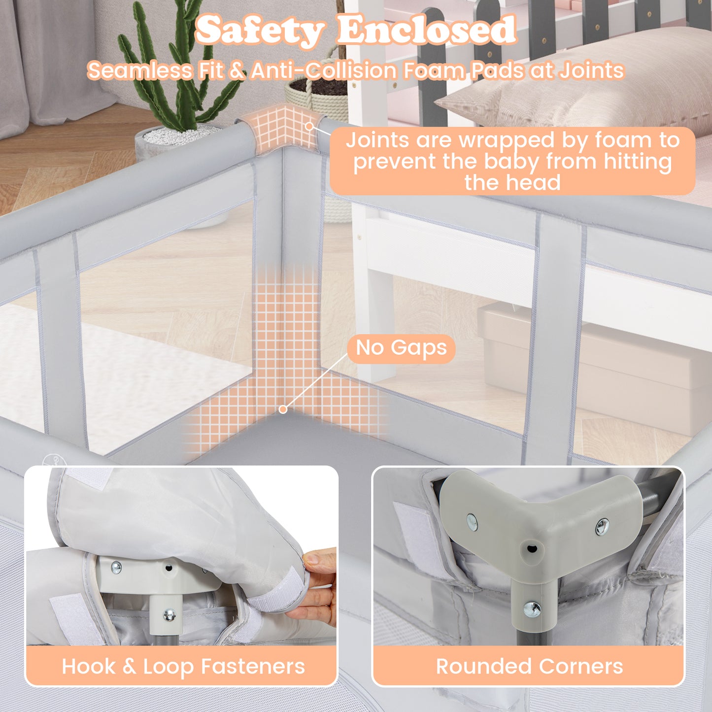 Large Baby Playpen BPA-Free Foldable Toddlers Safety Fence Play Yard with Zipper Gate