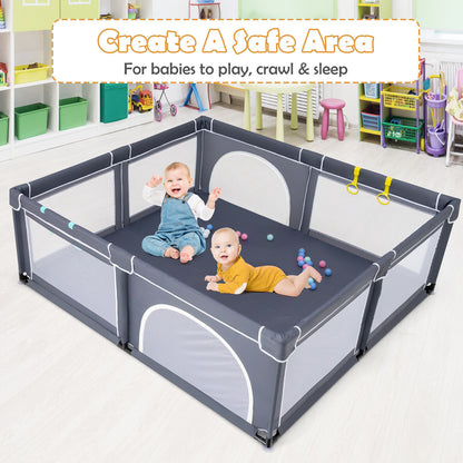 Large Infant Baby Playpen Safety Play Center Yard with 50 Ocean Balls-Blue - Dark Gray