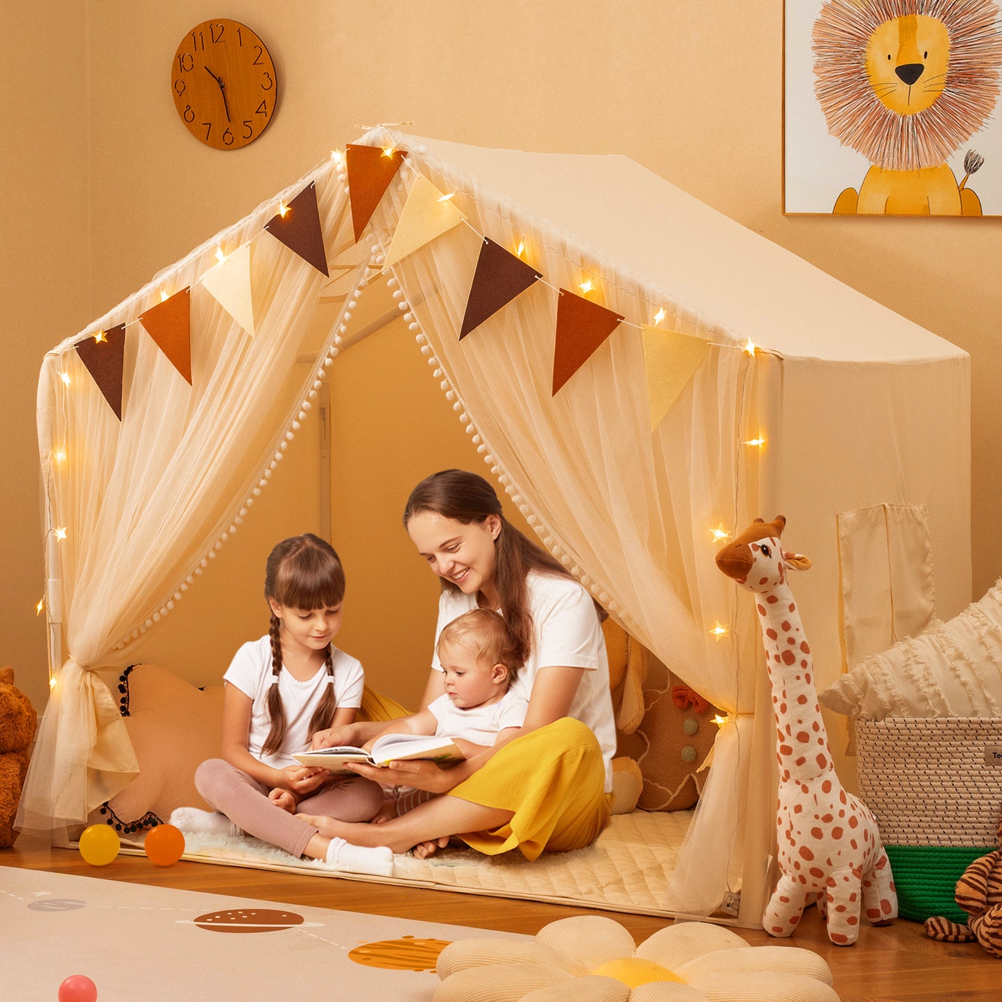 Large Toddler Playhouse Tent with Door Curtains Windows