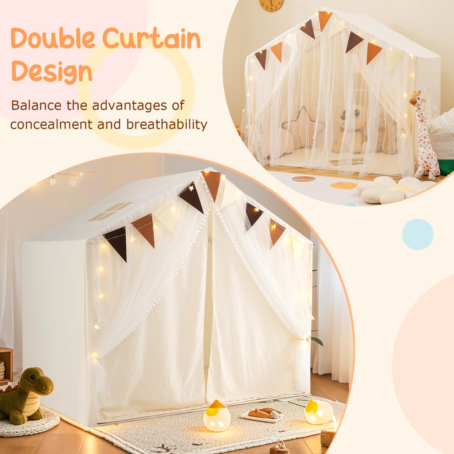 Large Toddler Playhouse Tent with Door Curtains Windows