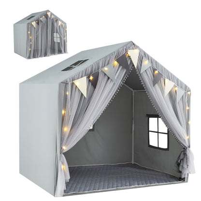 Large Toddler Playhouse Tent with Door Curtains Windows-Gray - Gray
