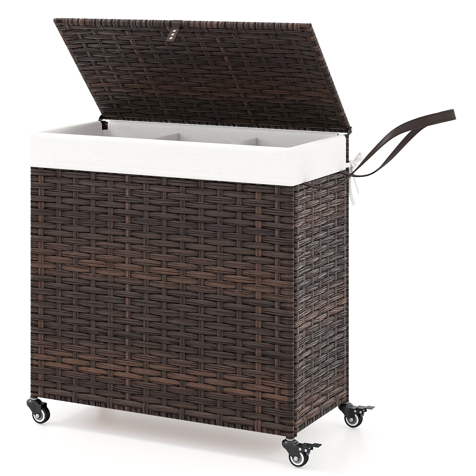 Laundry Hamper with Wheels and Lid-Brown