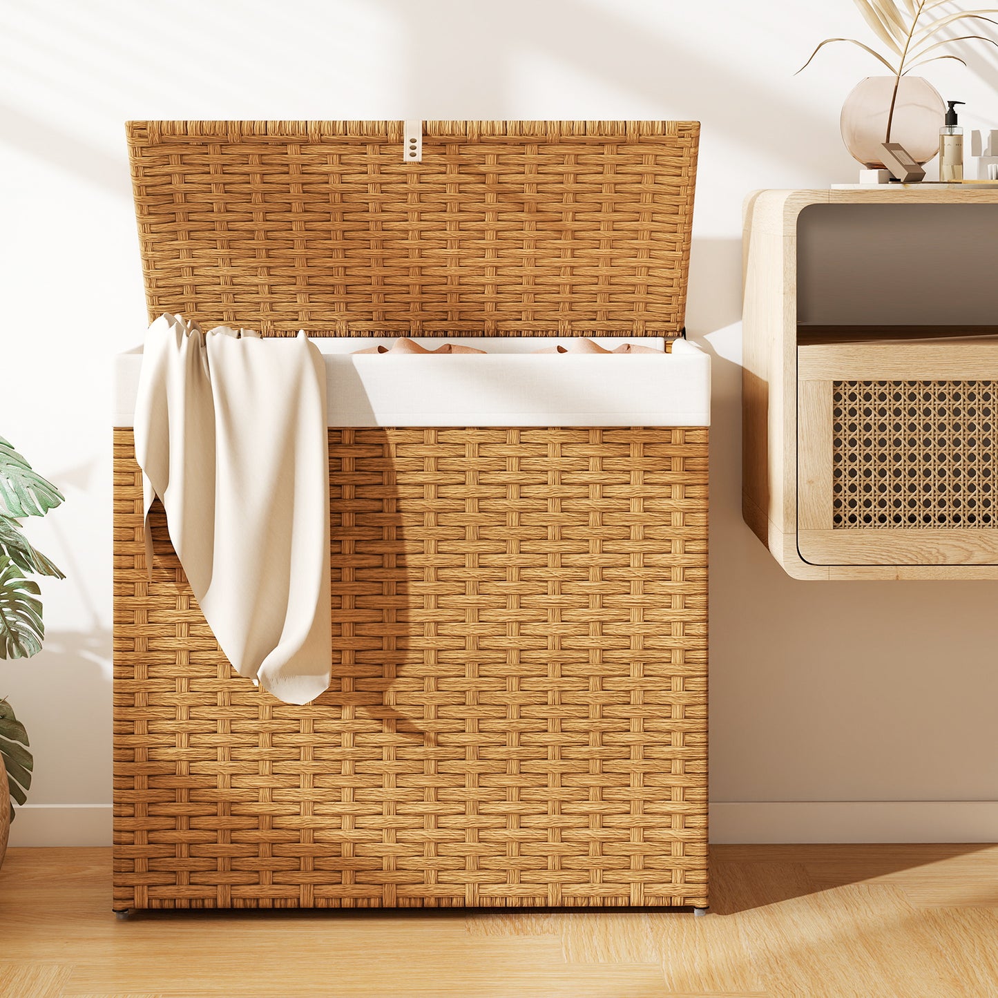 Laundry Hamper with Wheels and Lid-Natural