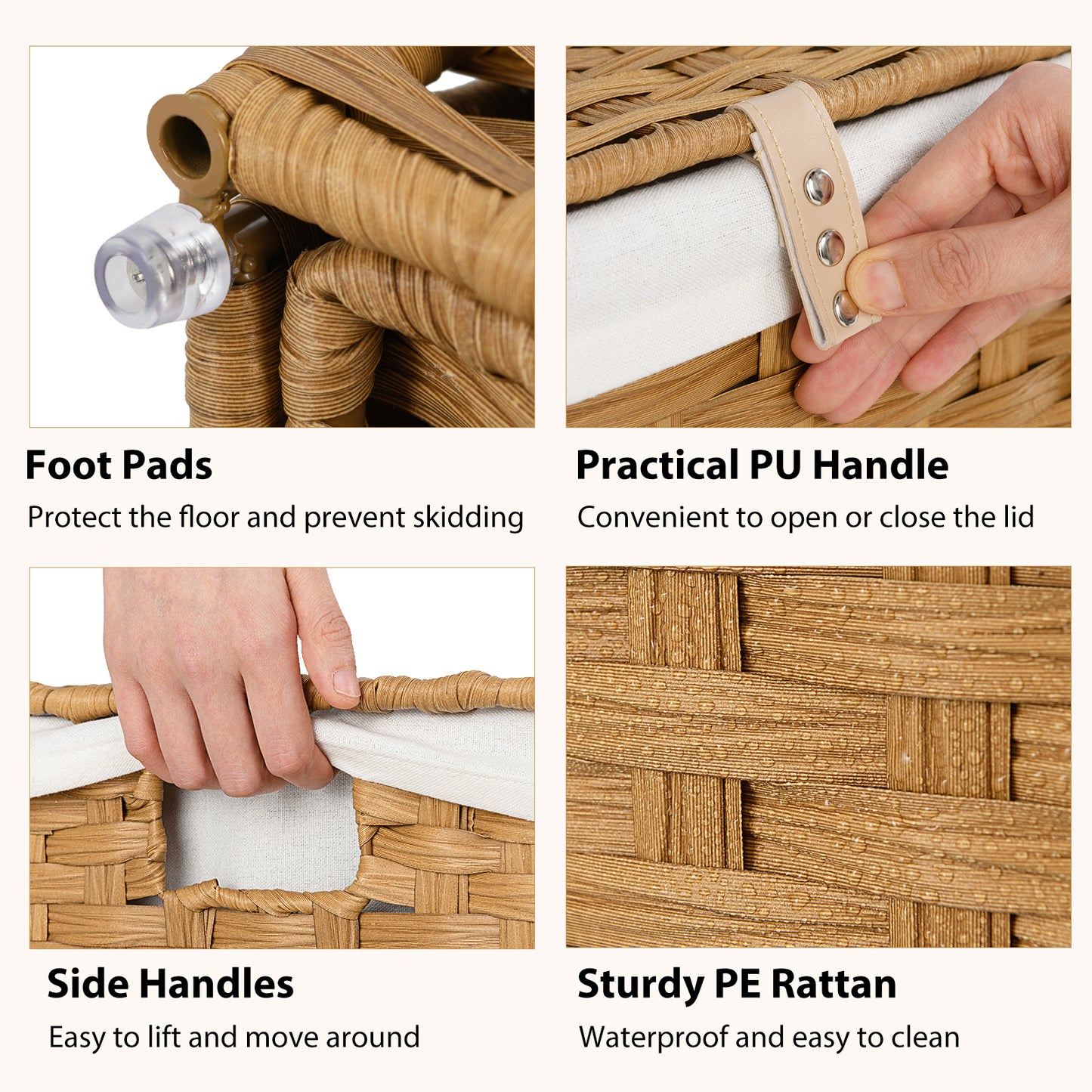 Laundry Hamper with Wheels and Lid-Natural