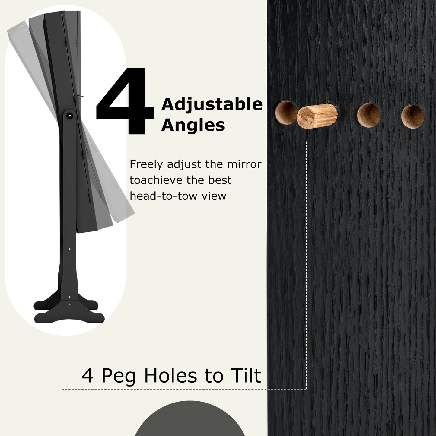 Lockable Freestanding Jewelry Cabinet Armoire with Full-Length Mirror and Lights-Black