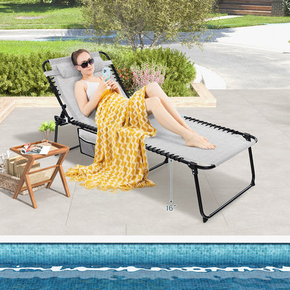 4 Position Folding Lounge Chaise with Adjustable Backrest and Footrest