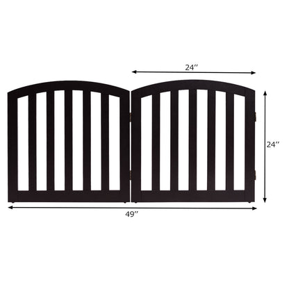 24 Inch 2 Panel Configurable Folding Free Standing Wooden Pet Safety Fence with Arched Top-Brown