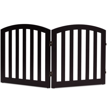 24 Inch 2 Panel Configurable Folding Free Standing Wooden Pet Safety Fence with Arched Top-Brown