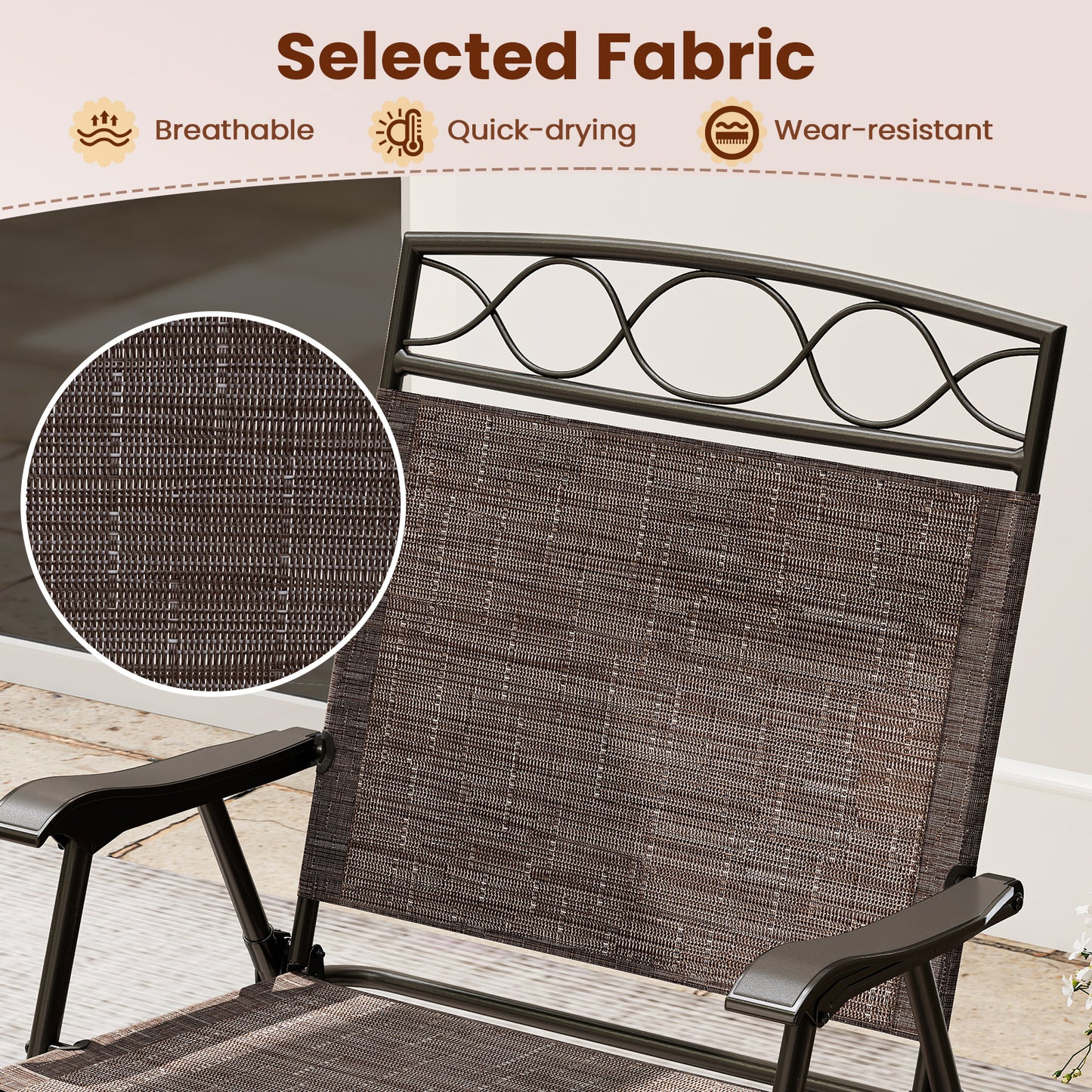 Set of 4 Patio Folding Chairs Set Dining Chairs with Armrests