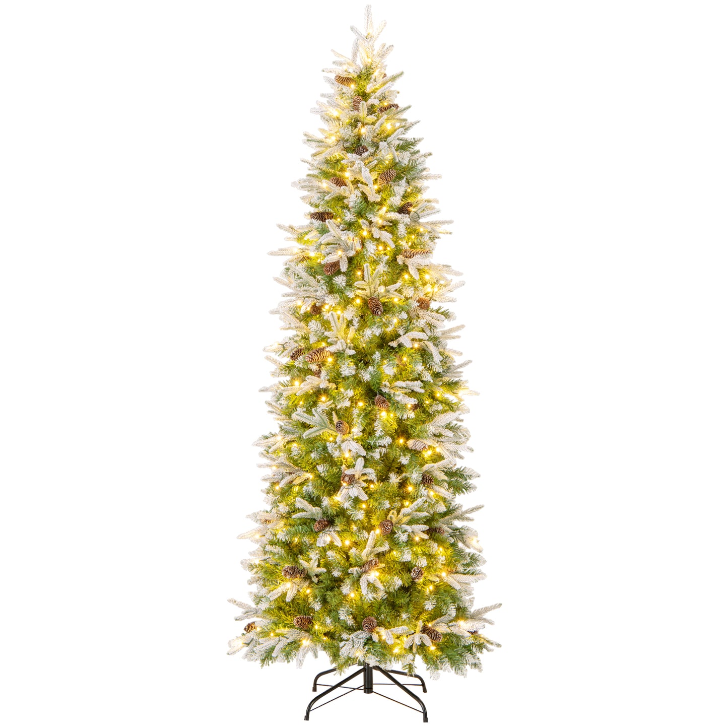 6/7.5/9 Feet Pre-Lit Artificial Christmas Tree Snow Flocked Hinged-7.5 Feet - 7.5 Feet