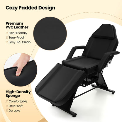 72 Inch Massage Bed with Hydraulic Stool Removable Headrest and Storage Boxes