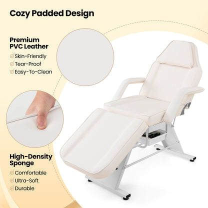 72 Inch Massage Bed with Hydraulic Stool Removable Headrest and Storage Boxes-Black - White