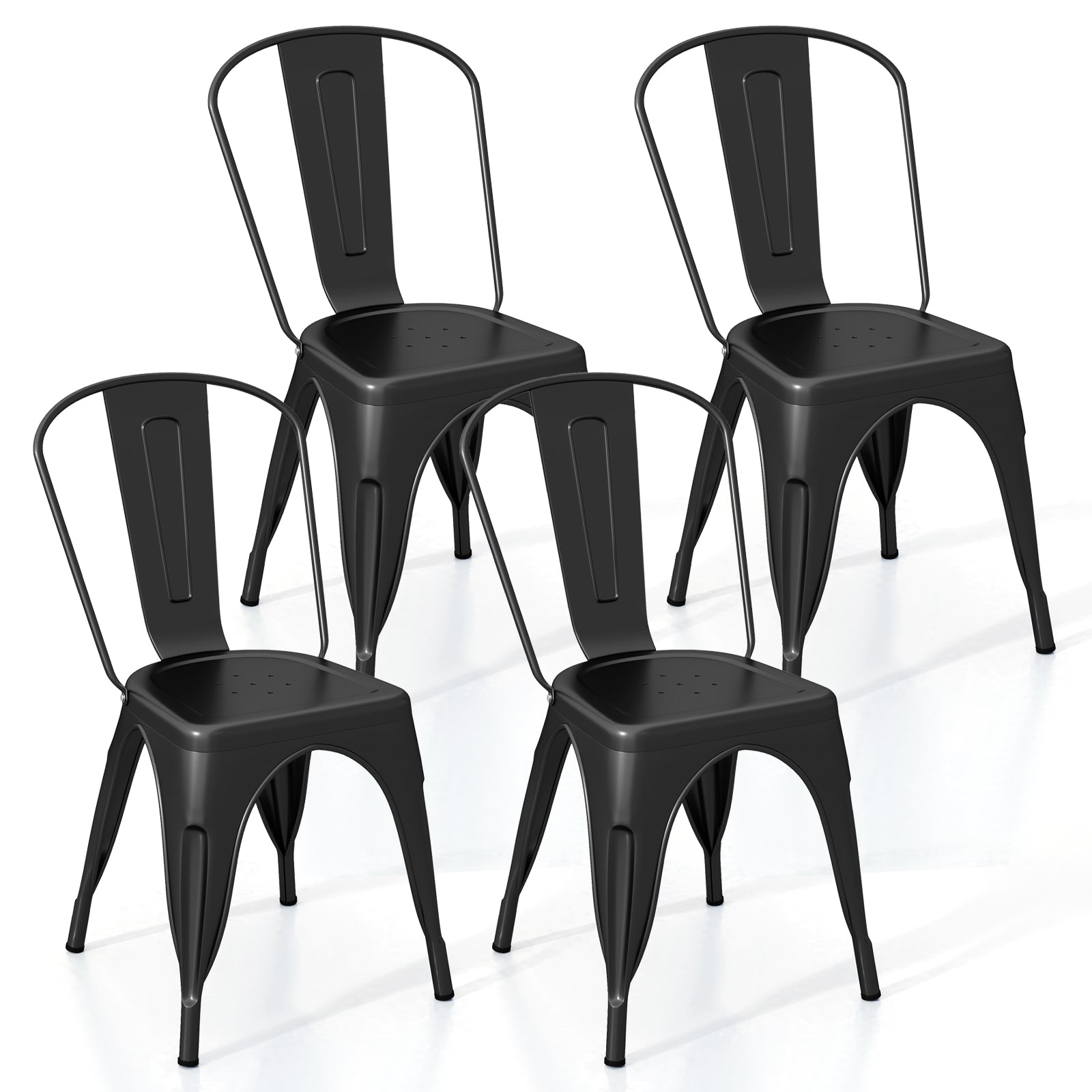 Metal Dining Chairs Set of 4 with Removable Backrest for Dining Room Restaurant Living Room-Gun - Black