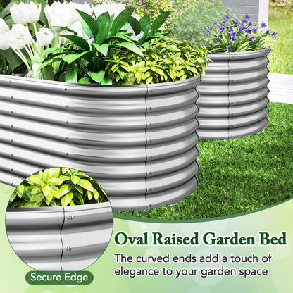 5 x 3 x 2 Feet Metal Oval Raised Garden Bed with Open Bottom Design-Silver