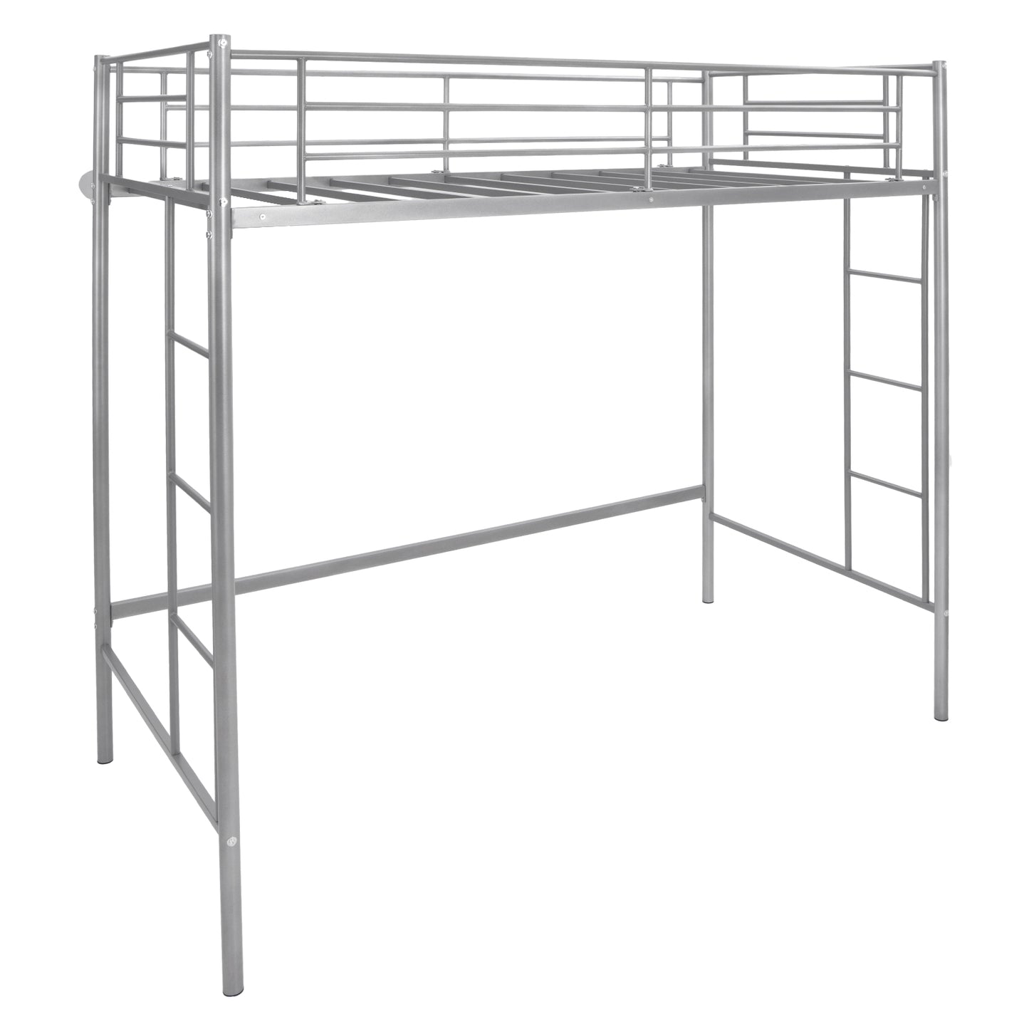 Twin Loft Bed Frame with 2 Ladders Full-length Guardrail -White - Silver