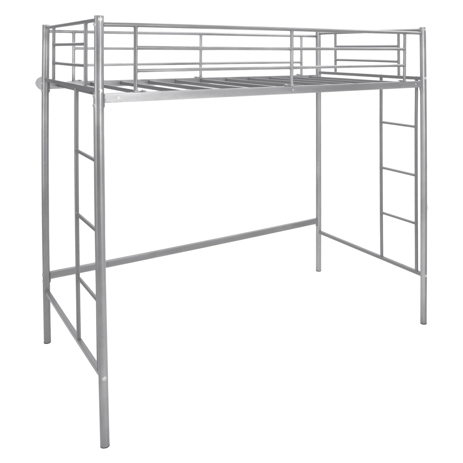 Twin Loft Bed Frame with 2 Ladders Full-length Guardrail -White - Silver