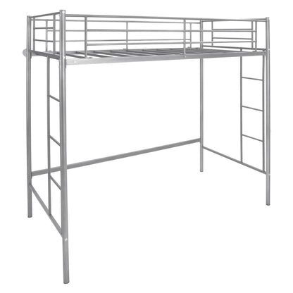 Twin Loft Bed Frame with 2 Ladders Full-length Guardrail -White - Silver