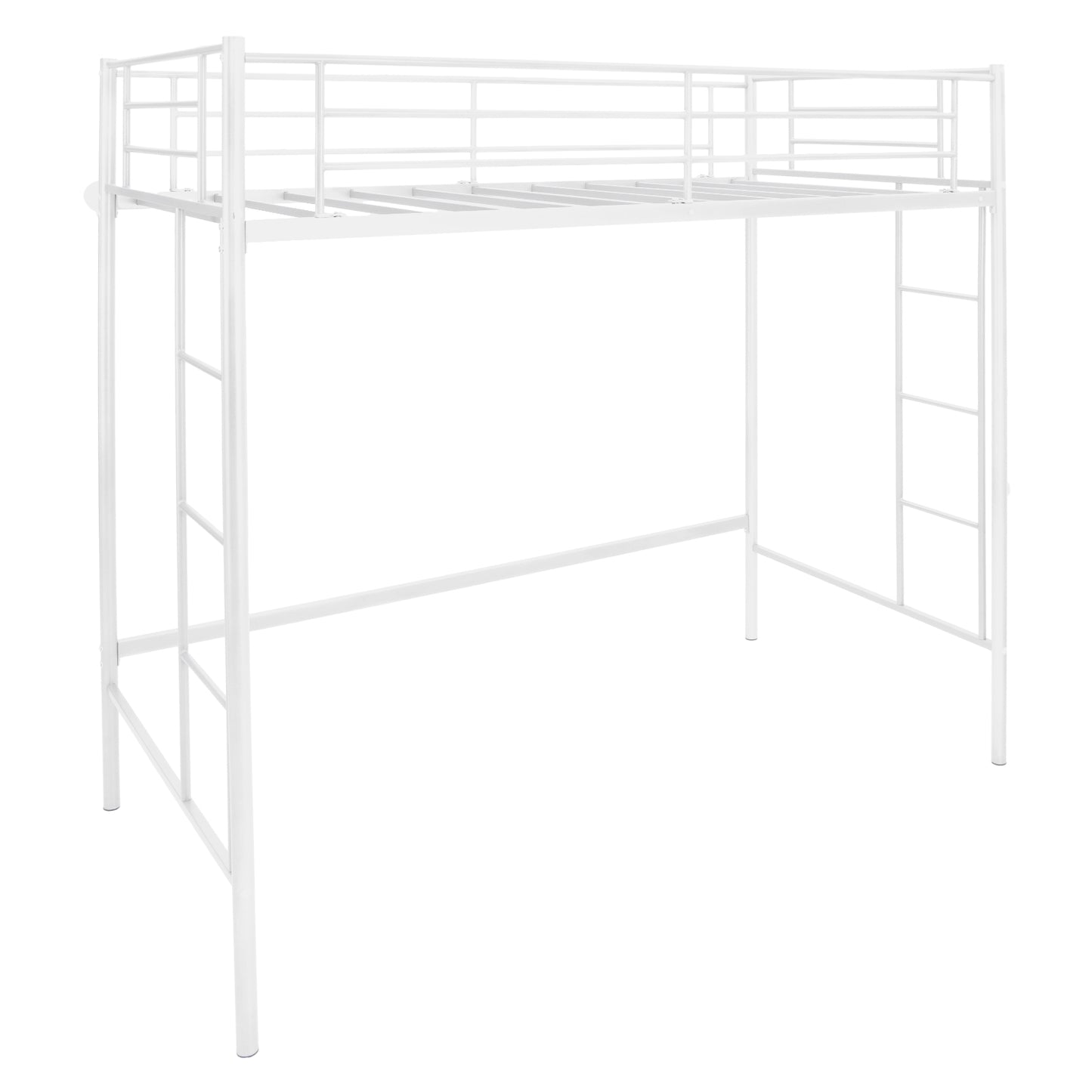 Twin Loft Bed Frame with 2 Ladders Full-length Guardrail -White - White